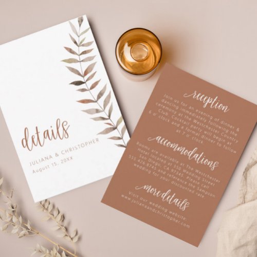 Terracotta Watercolor Leaf Wedding Details Card