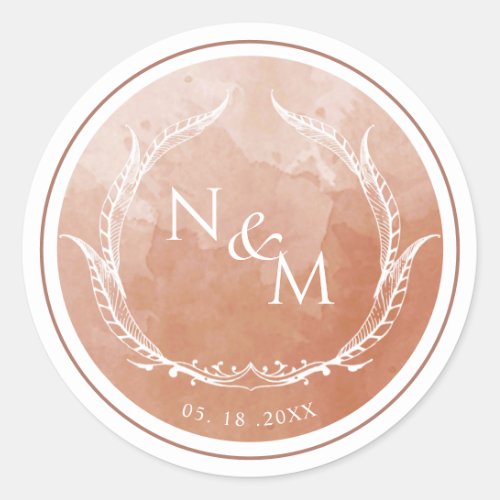 Terracotta Watercolor Monogram Envelope SealFavor Classic Round Sticker