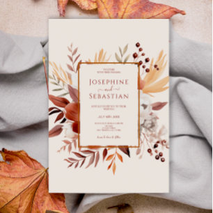 Terracotta Watercolor Rustic Fall Floral Wedding Invitation