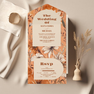 Terracotta Watercolor Wildflowers Wedding All In One Invitation
