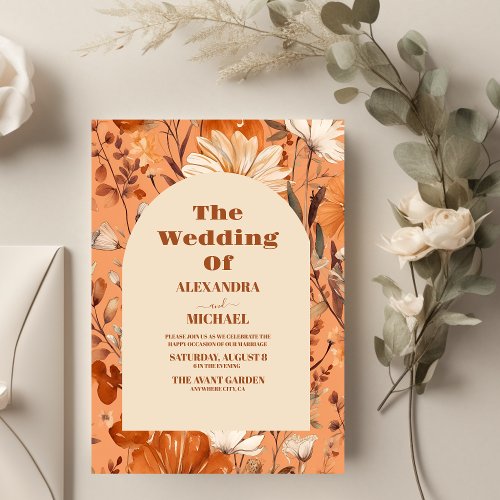 Terracotta Watercolor Wildflowers Wedding Invitation