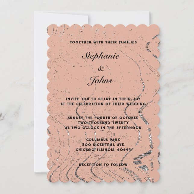 Terracotta Wave Abstract Scallop Bohemian Wedding Invitation (Front)