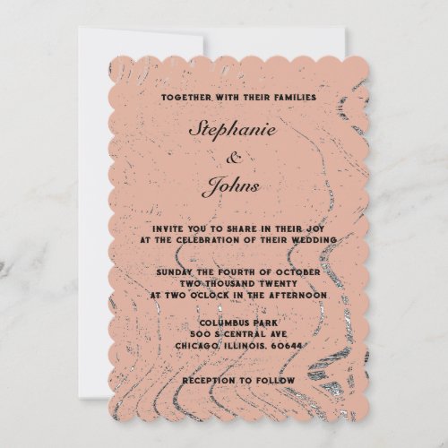 Terracotta Wave Abstract Scallop Bohemian Wedding Invitation