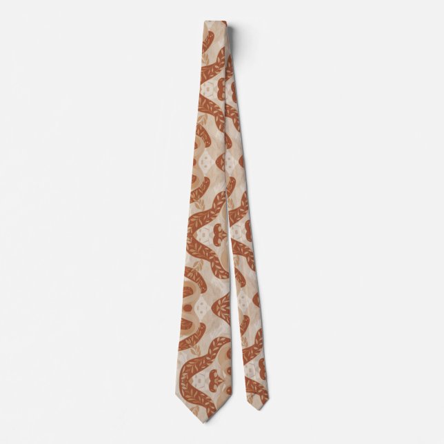 Terracotta Wave Elegant Earth Tone Pattern Neck Tie (Front)