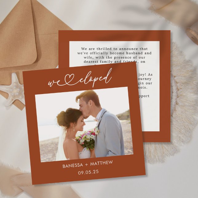 Terracotta We Eloped Photo Heart Script Wedding Announcement (Creator Uploaded)