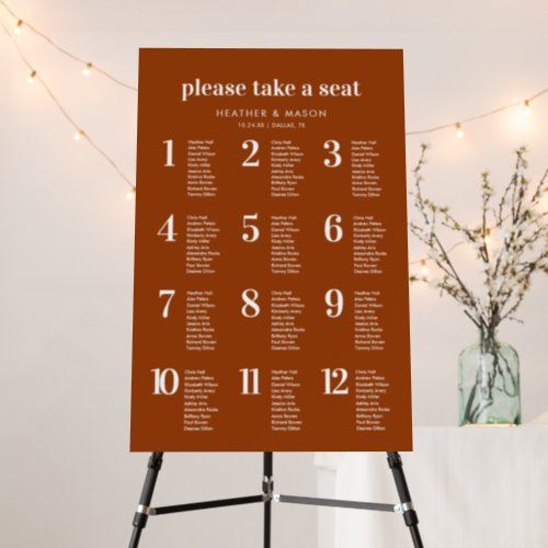 Terracotta Wedding 12 Tables Seating Chart Foam Board