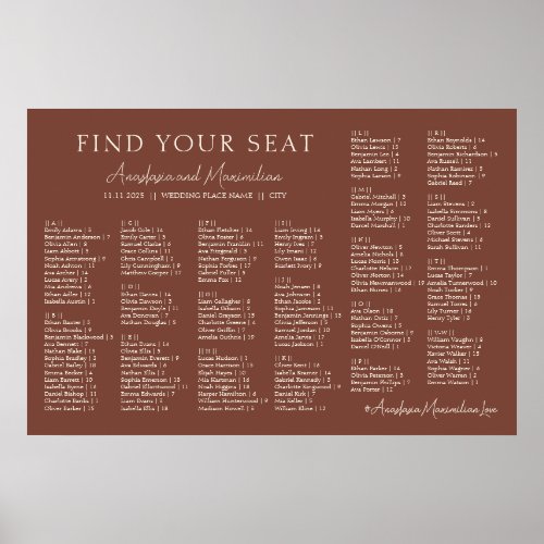 Terracotta Wedding Alphabetical Seating Chart
