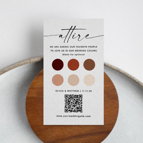 Terracotta wedding attire dress code palette  QR Enclosure Card