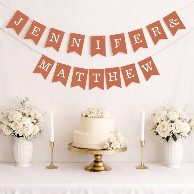 Terracotta Wedding Bride Groom Names Simple Brown Bunting Flags (Creator Uploaded)