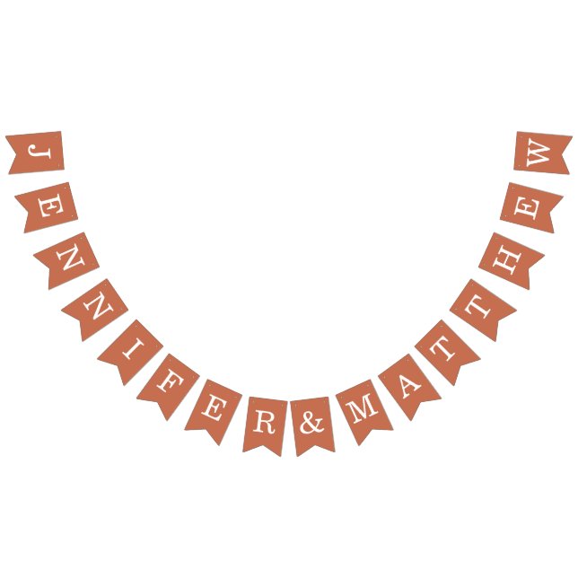 Terracotta Wedding Bride Groom Names Simple Brown Bunting Flags (All)
