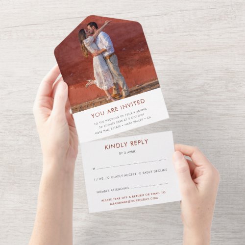 Terracotta Wedding  Burnt Orange Rust RSVP All In One Invitation