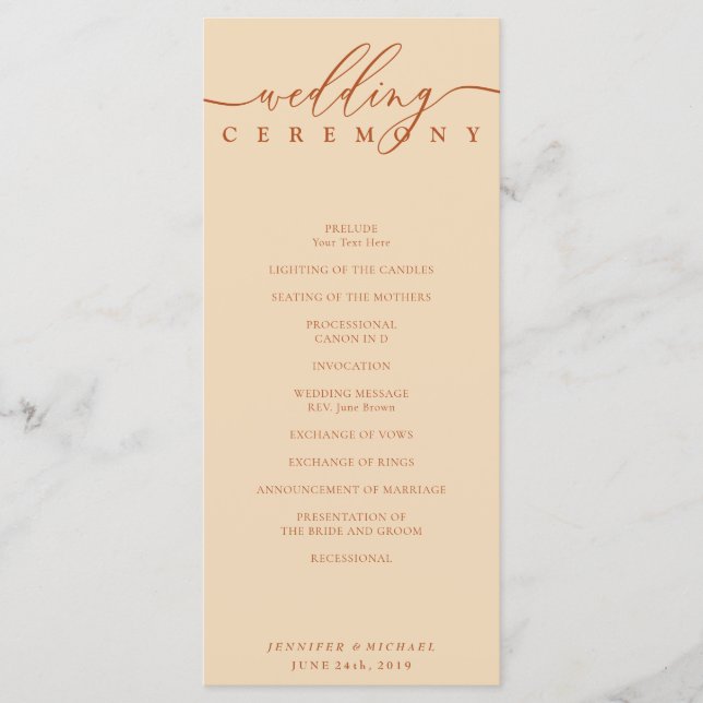 Terracotta Wedding Ceremony Plan Program (Front)
