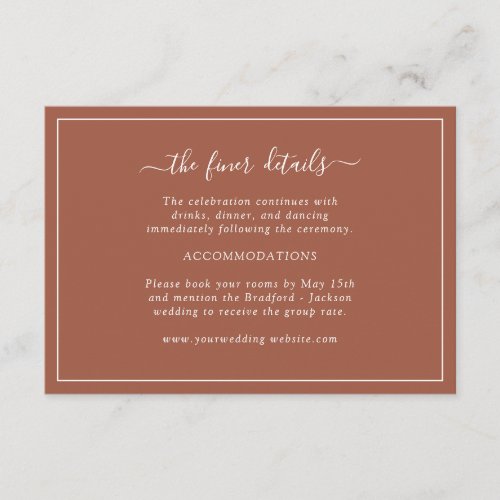 Terracotta Wedding Details Card