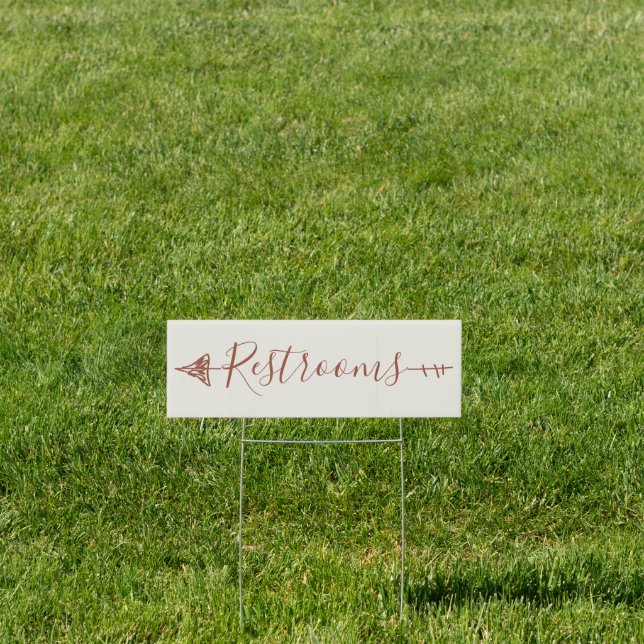Terracotta Wedding Direction Small Restrooms Sign (Insitu)