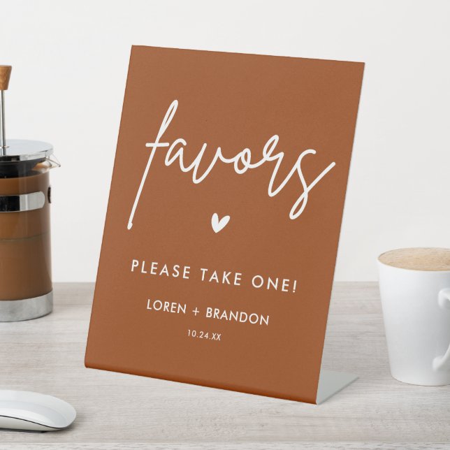 Terracotta Wedding Favors | Please Take One Pedestal Sign (In SItu)