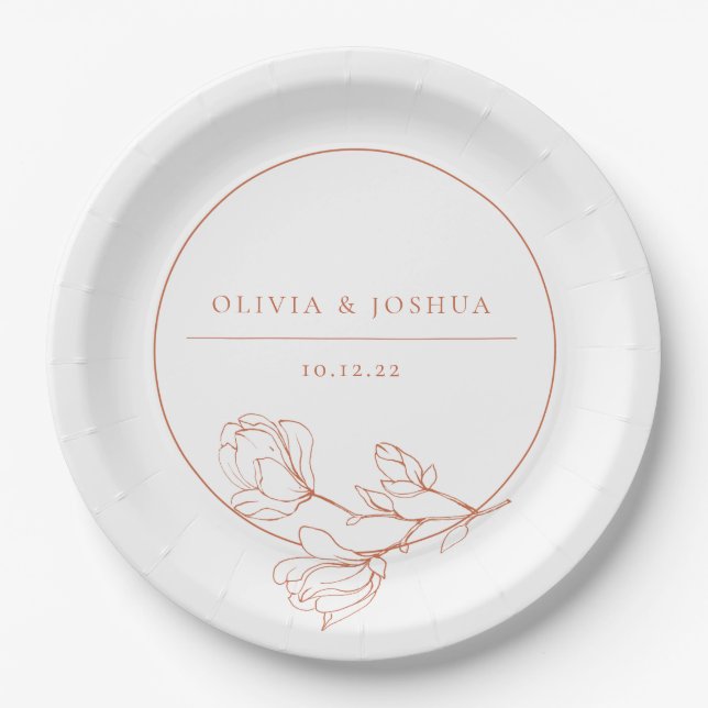 Terracotta Wedding Floral Personzlized Paper Plates (Front)