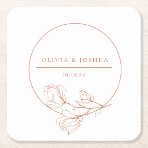 Terracotta Wedding Floral Personzlized Square Paper Coaster