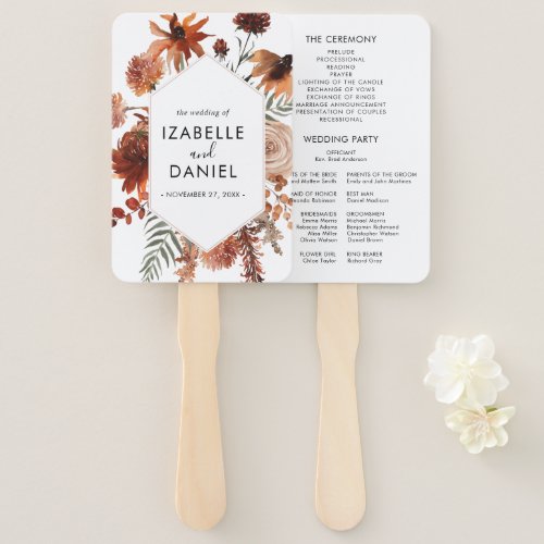 Terracotta Wedding Floral Rustic Program Hand Fan