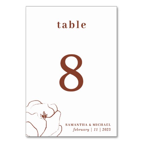 Terracotta Wedding Floral Seating Places Table Number