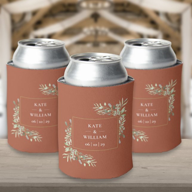 Terracotta Wedding Greenery Foliage Can Cooler (Terracotta Wedding Greenery Foliage Can Cooler)