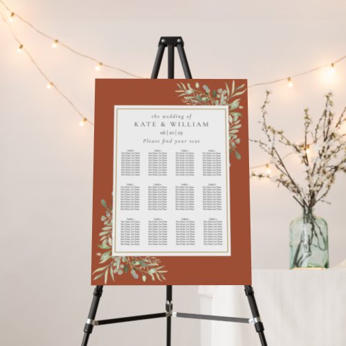 Terracotta Wedding Greenery Seating Plan Chart Foam Board