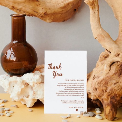 Terracotta  wedding guess table thank you card