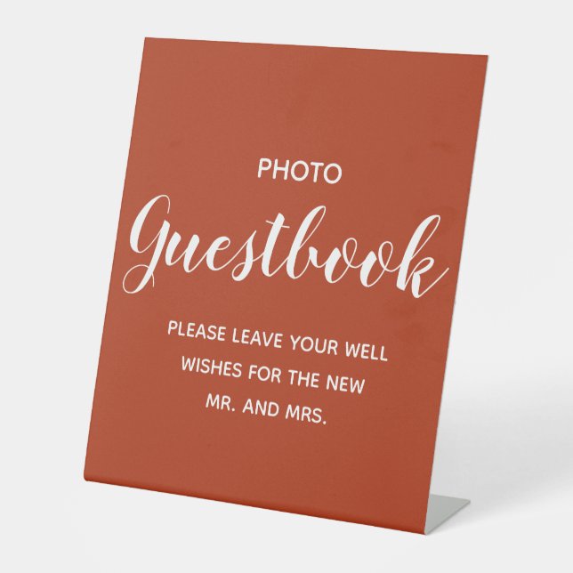 Terracotta Wedding Guest book  Pedestal Sign (Front)
