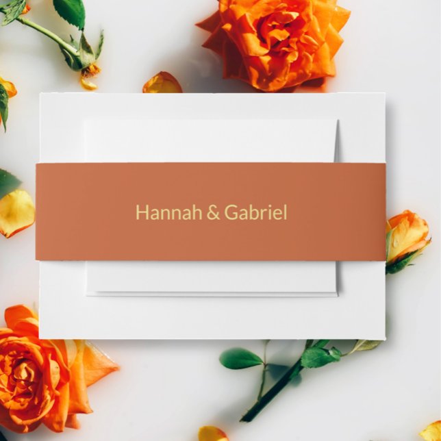 Terracotta Wedding Invitation Belly Band (The front of the Terracotta Gold Wedding Invitation belly band)