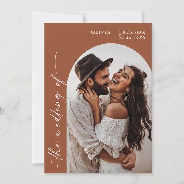Terracotta Wedding Invitation | Boho Photo Wedding (Front)