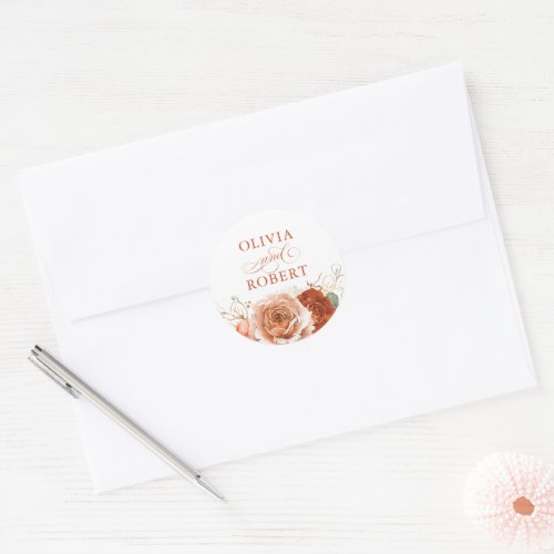 Terracotta Wedding Modern Floral Boho Classic Round Sticker