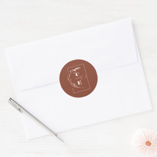 Terracotta Wedding Monogram Modern Minimalist Classic Round Sticker