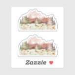 Terracotta Wedding Mountain Wildflower  Sticker<br><div class="desc">Elegant terracotta watercolor mountain landscape sticker with wildflowers and pine trees.</div>