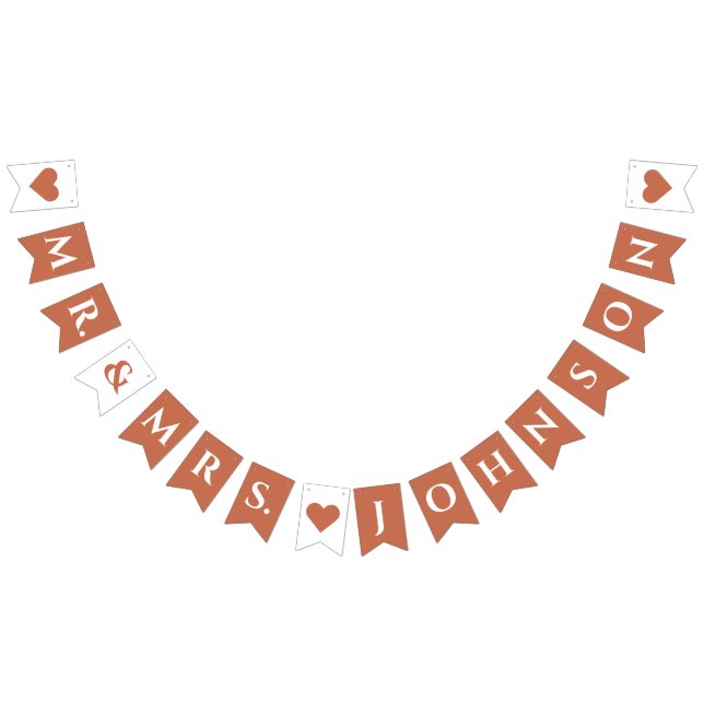 Terracotta Wedding Mr. & Mrs. 7 Letter Name Hearts Bunting Flags (All)