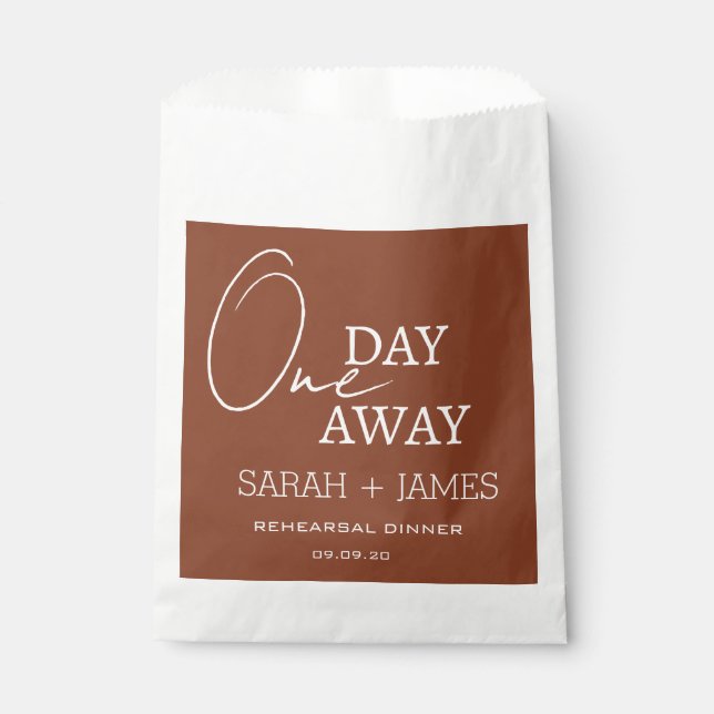 Terracotta Wedding One Day Away Rehearsal Dinner  Favor Bag (Front)