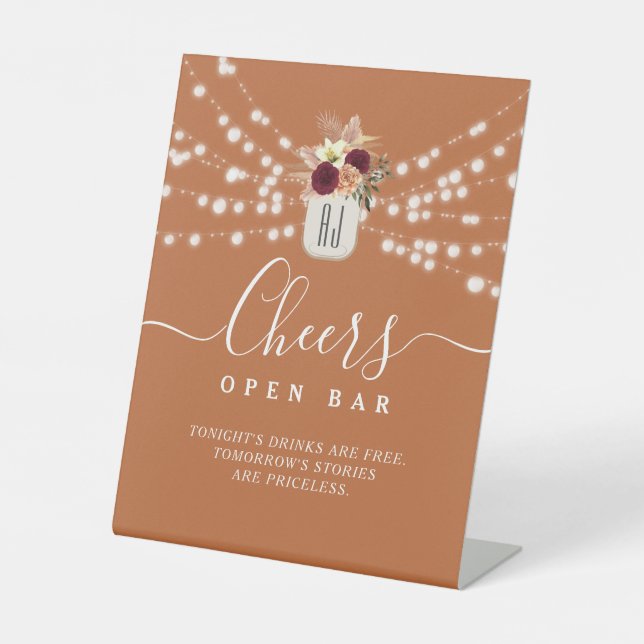 Terracotta Wedding Open Bar Pedestal Sign (Front)