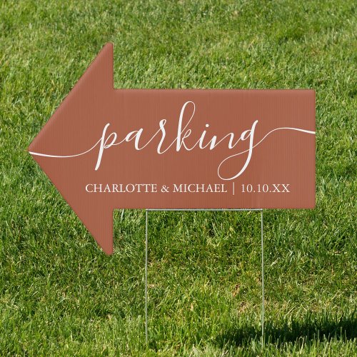 Terracotta Wedding Parking This Way Arrow Sign