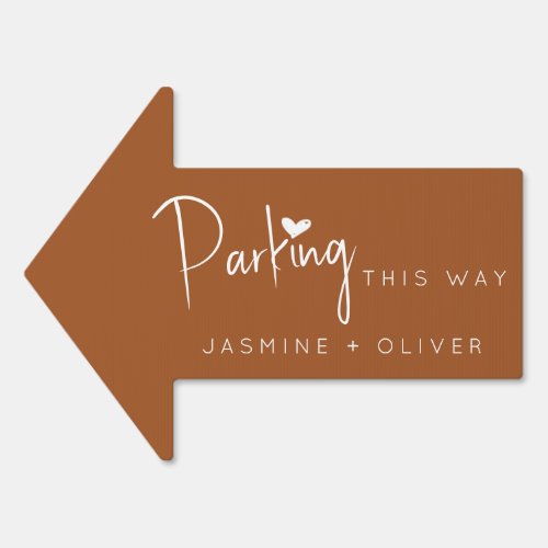 Terracotta wedding parking this way arrow sign