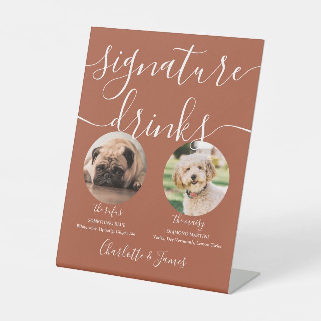 Terracotta Wedding Pet Dog Signature Drinks Pedestal Sign (Front)