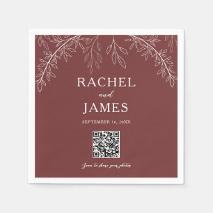 Terracotta Wedding Photo Sharing QR Code Minimal Napkins