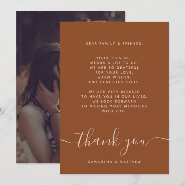 Terracotta Wedding Photo Thank You Card (Front/Back)