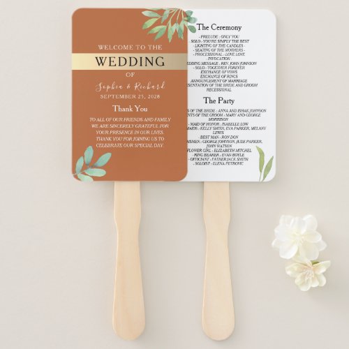 Terracotta Wedding Program Hand Fan