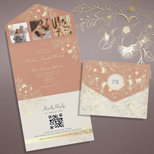 Terracotta Wedding QR Code All In One Invitation