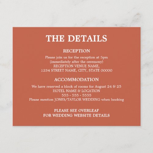 Terracotta Wedding QR Code Details Enclosure Card