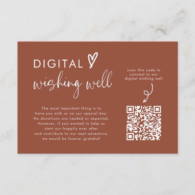 Terracotta Wedding QR Code Digital Wishing Well Enclosure Card (Front)