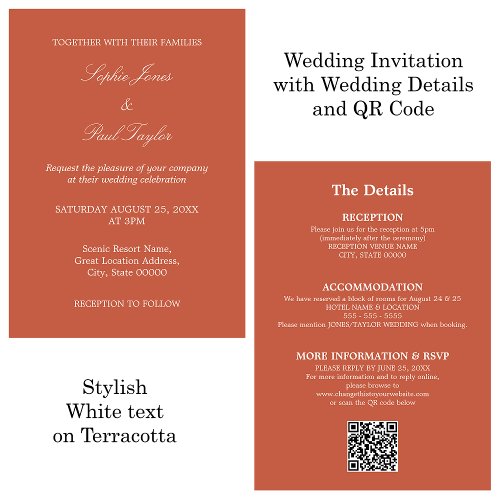 Terracotta Wedding QR Code RSVP Invitation