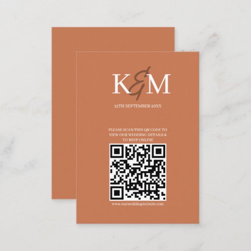 Terracotta Wedding QR code RSVP Online Enclosure  Business Card