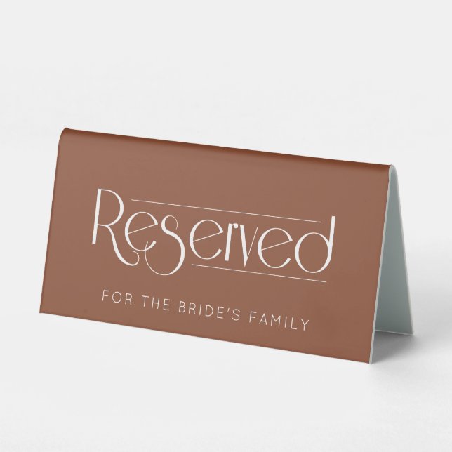 Terracotta Wedding Reserved Table Tent Sign (Front)