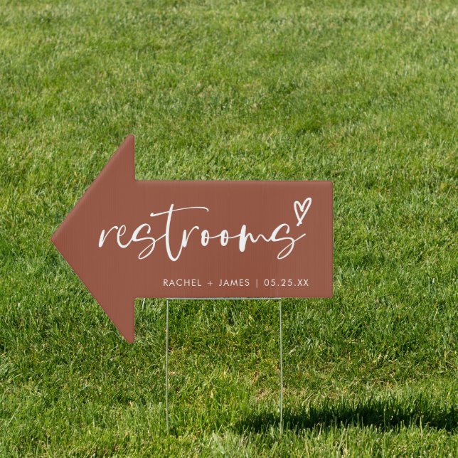 Terracotta Wedding Restrooms This Way Arrow Sign (Insitu)