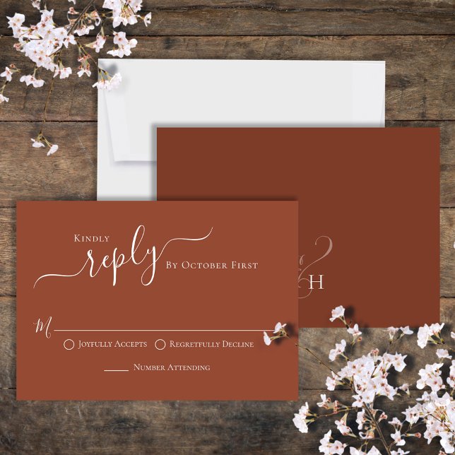 Terracotta Wedding RSVP Classic Floral (Beautiful terracotta wedding rsvp, traditional RSVP choice options on the front. )