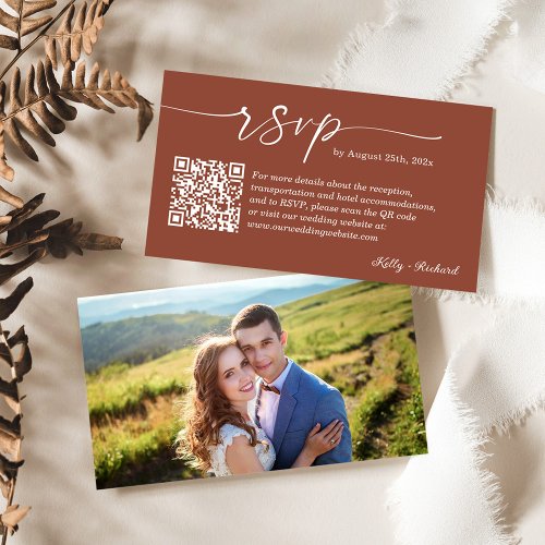 Terracotta Wedding RSVP Website QR Code Photo Enclosure Card